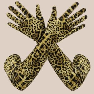 New Leopard Print Velvet Opera Gloves Animal Print Elbow Length Formal